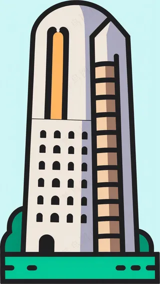 塔形建筑 抽象粗线条简笔风景画