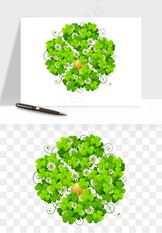手绘四叶草幸运植物png免抠