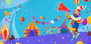 卡通插画马戏团小丑搞怪娱乐快乐表演愚人节插画背景