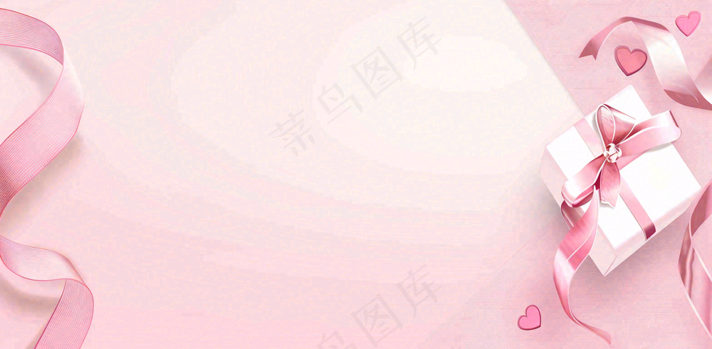 粉色丝带礼盒爱心浪漫女生节妇女节情人节七夕立体插画背景