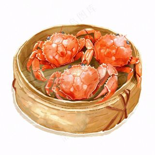 大闸蟹笼屉美食插画免抠