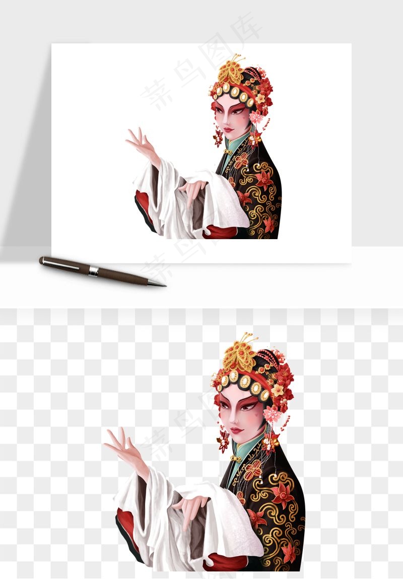 手绘国潮女性人物插画png免抠