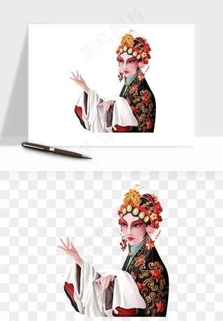 手绘国潮女性人物插画png免抠