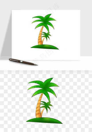 卡通沙滩椰子树png免抠