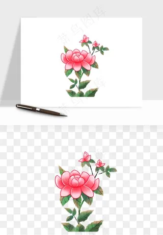手绘国潮牡丹花花卉图案png免抠