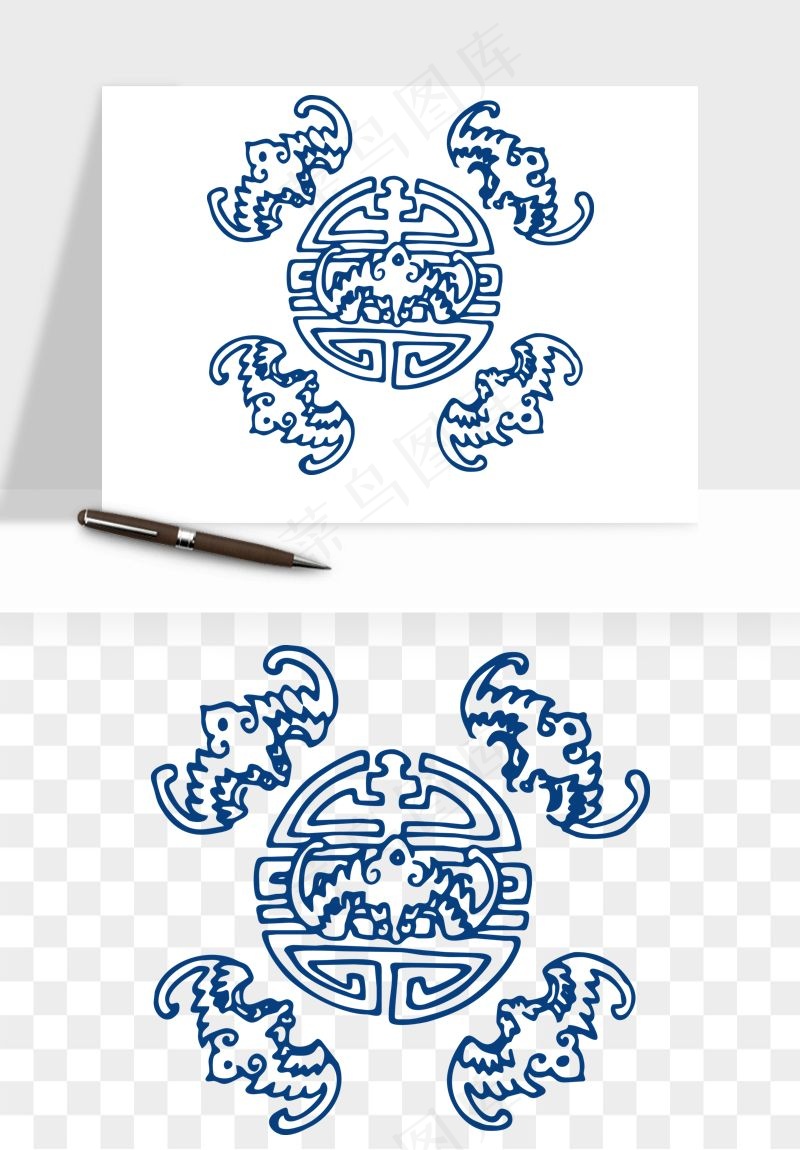 青花瓷花纹花卉图案png免抠