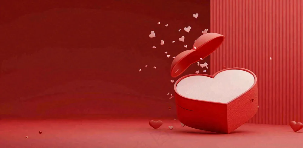 红色立体爱心礼盒妇女节情人节七夕插画背景