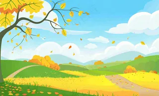秋天插画风景处暑背景