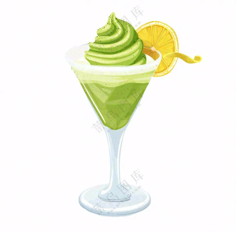 柠檬抹茶冰淇淋甜点下午插画免抠