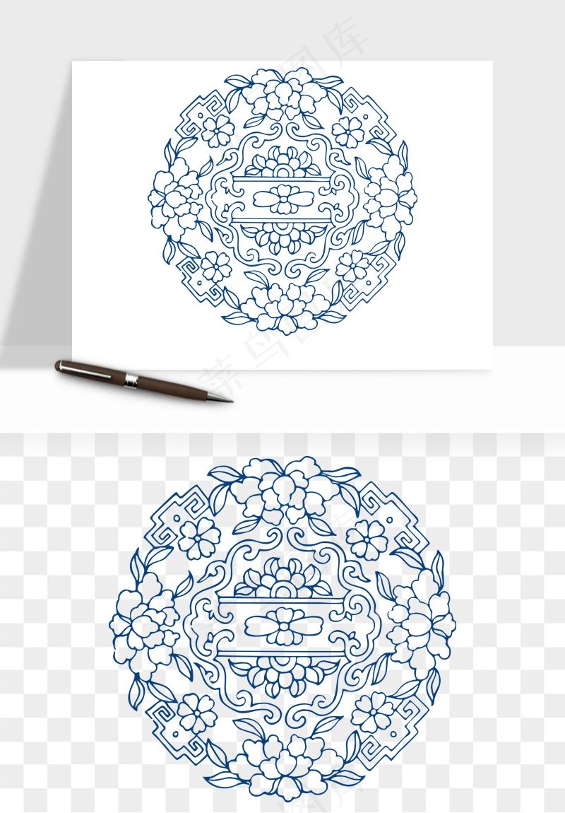 青花瓷花纹花卉图案png免抠
