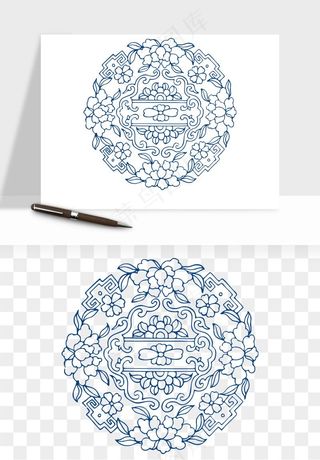 青花瓷花纹花卉图案png免抠