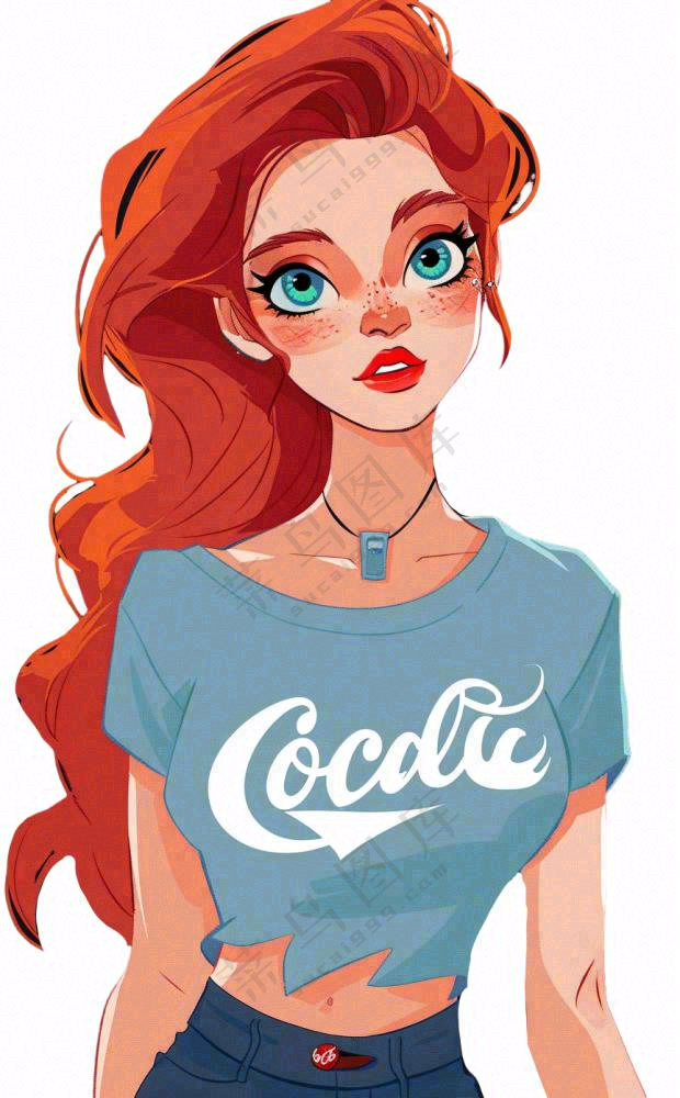 美式少女潮流精致美丽人物卡通插画免抠