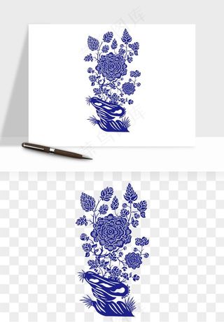 青花瓷花纹花卉图案png免抠