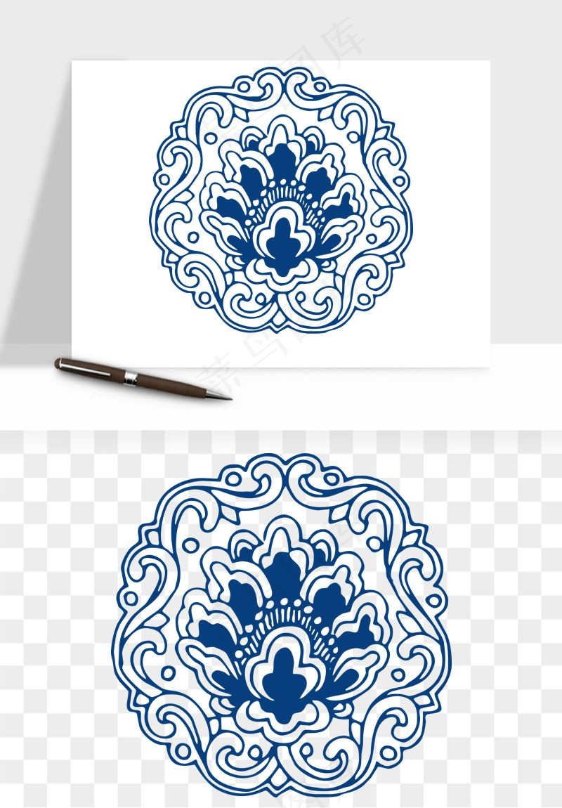 青花瓷花纹花卉图案png免抠