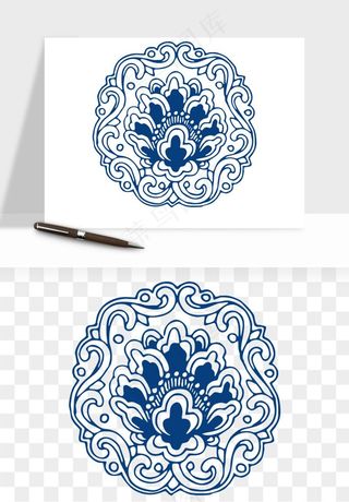 青花瓷花纹花卉图案png免抠