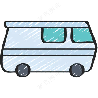 白色露营车 铅笔手绘图标icon