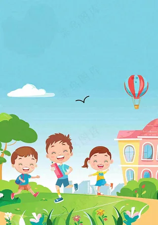 开学季学生们校园生活快乐儿童节卡通插画背景