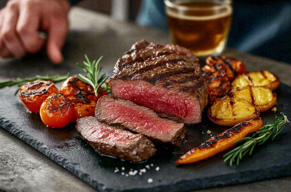 美味的煎牛排牛肉番茄土豆西餐美食摄影图