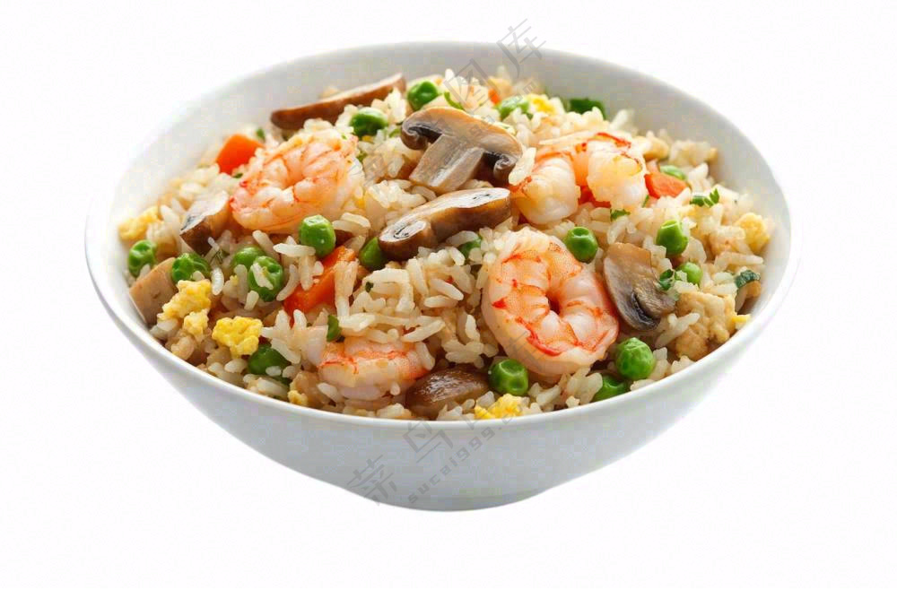 海鲜蘑菇炒饭食物摄影图免抠