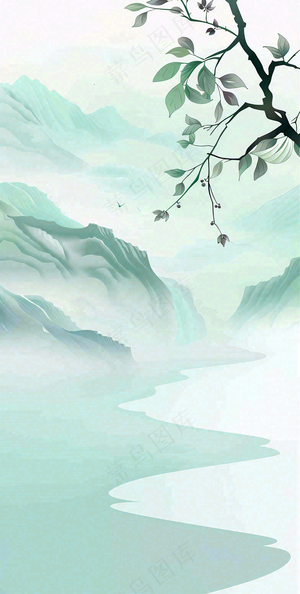 夏天青山绿水国风端午节处暑插画背景