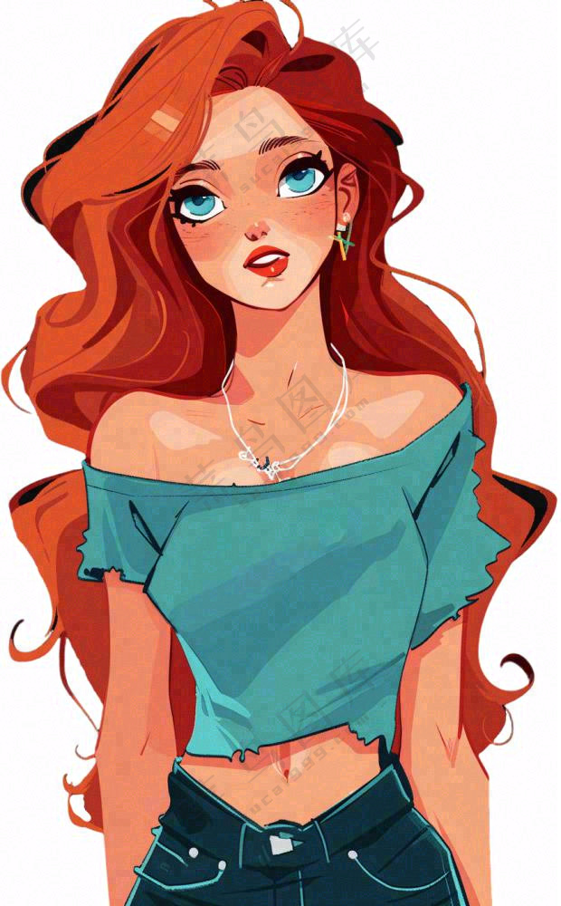 美式少女潮流精致美丽人物卡通插画免抠