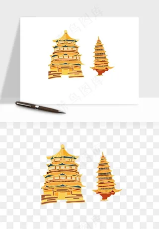 国潮风古建筑古楼古塔鼓楼psd,png免抠图