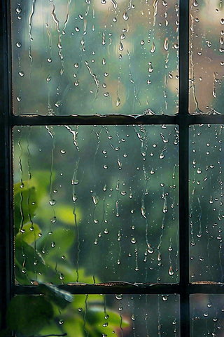 窗户上雨水雨滴摄影图