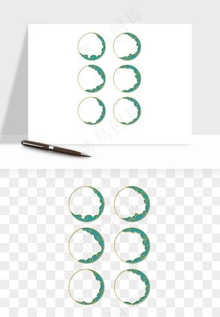 国潮风祥云浪花圆形矩形边框png免抠