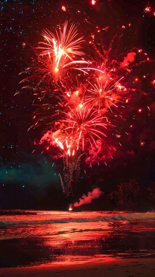 新春春节放烟花庆祝红色喜庆小年除夕夜国庆摄影图