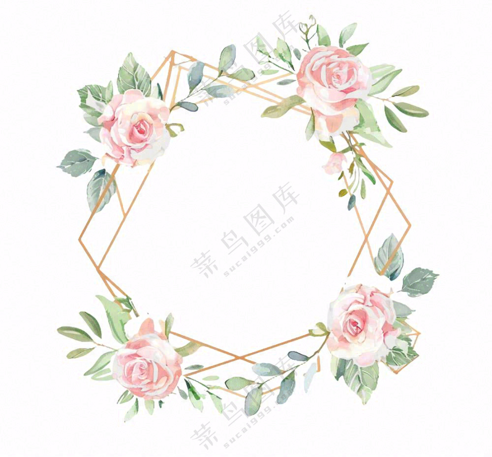 玫瑰花花环边框插画免抠