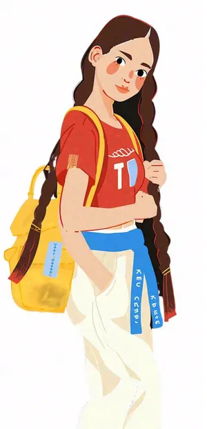 背着书包的少女学生人物卡通插画免抠