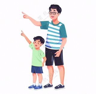 父亲爸爸儿子相拥卡通插画免抠