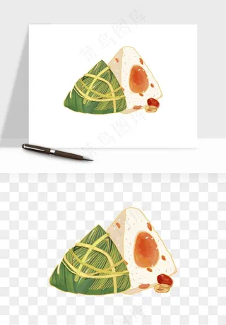 国潮粽子手绘肉粽png免抠