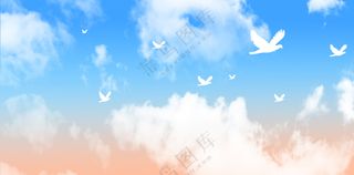 蓝天白云飞鸟浪漫蓝色背景图