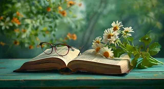 大自然绿色阅读书本世界读书日摄影图