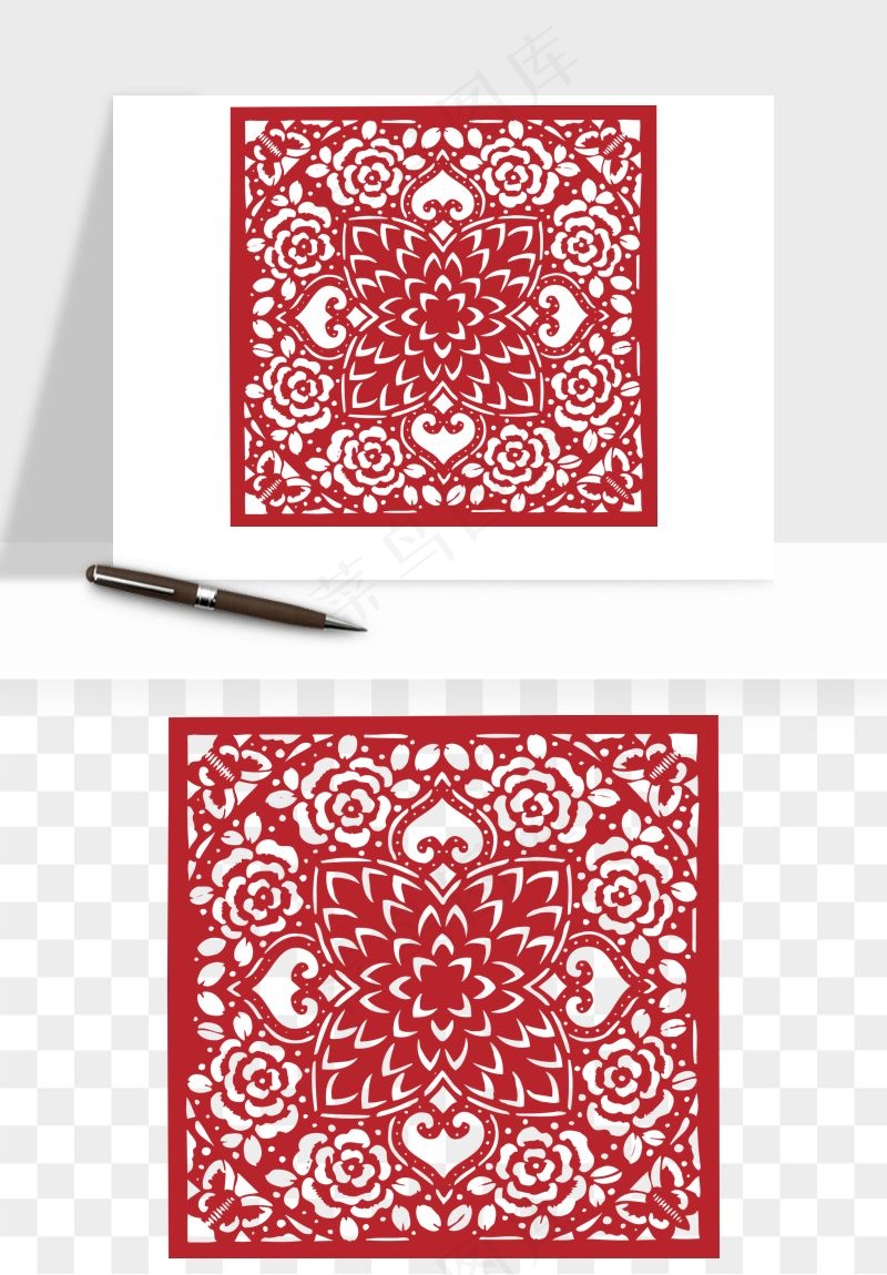 传统窗花剪纸图案png免抠