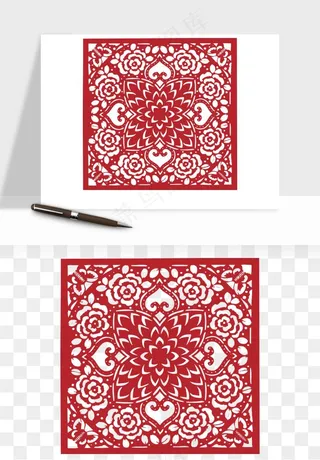 传统窗花剪纸图案png免抠