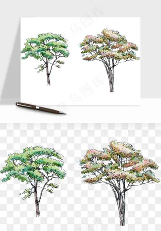 水彩手绘树木png免抠