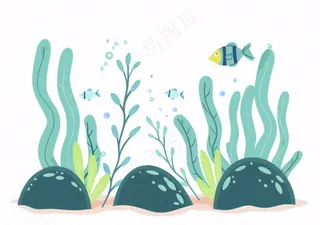 海洋海藻珊瑚植物卡通插画免抠