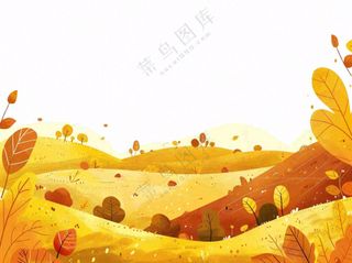 秋天山林草原黄色树叶卡通插画免抠