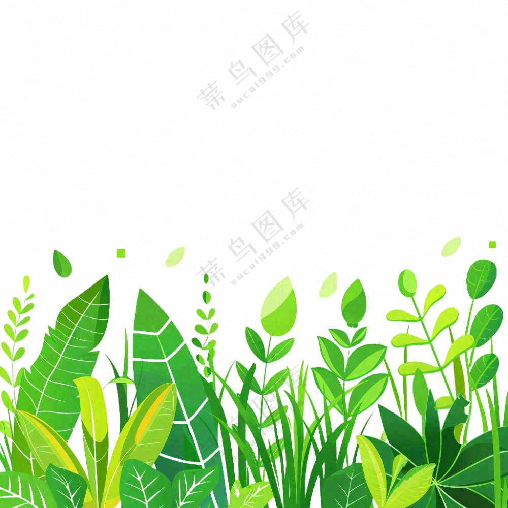 春夏绿色草丛绿叶卡通插画免抠