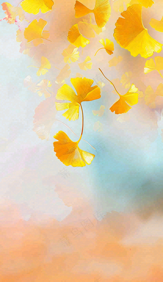 秋天黄了的银杏叶渐变色插画立秋秋分背景