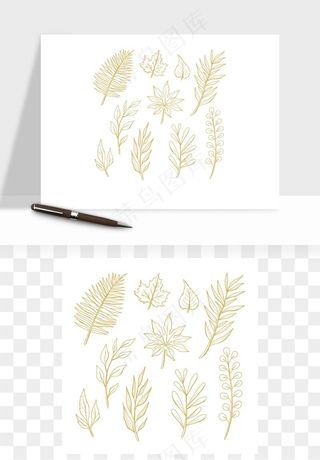 手绘金色叶子矢量png免抠