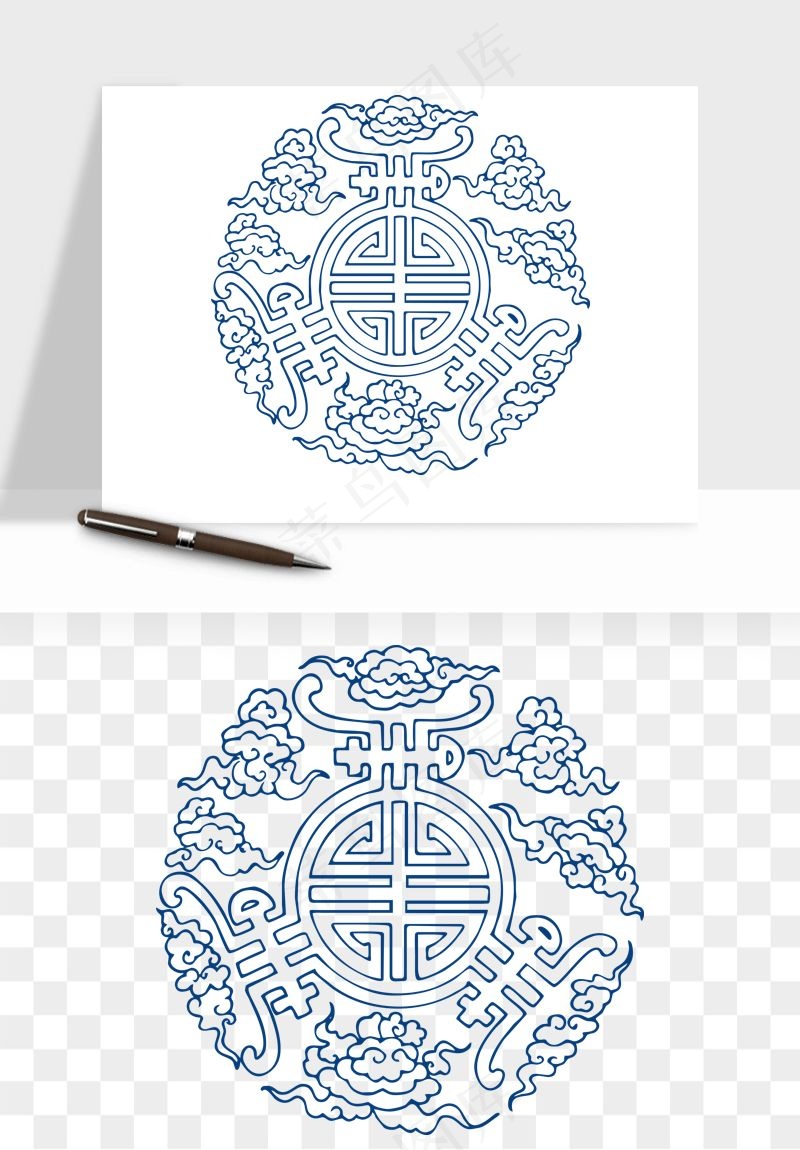 青花瓷花纹花卉图案png免抠