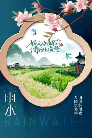 雨水节气传统海报