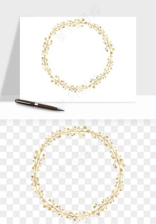 金色植物花环边框png免抠