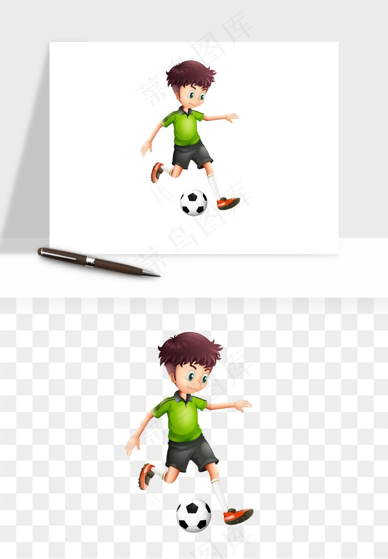 卡通踢足球男孩png免抠