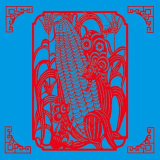 红色卡通 偷玉米的老鼠剪纸