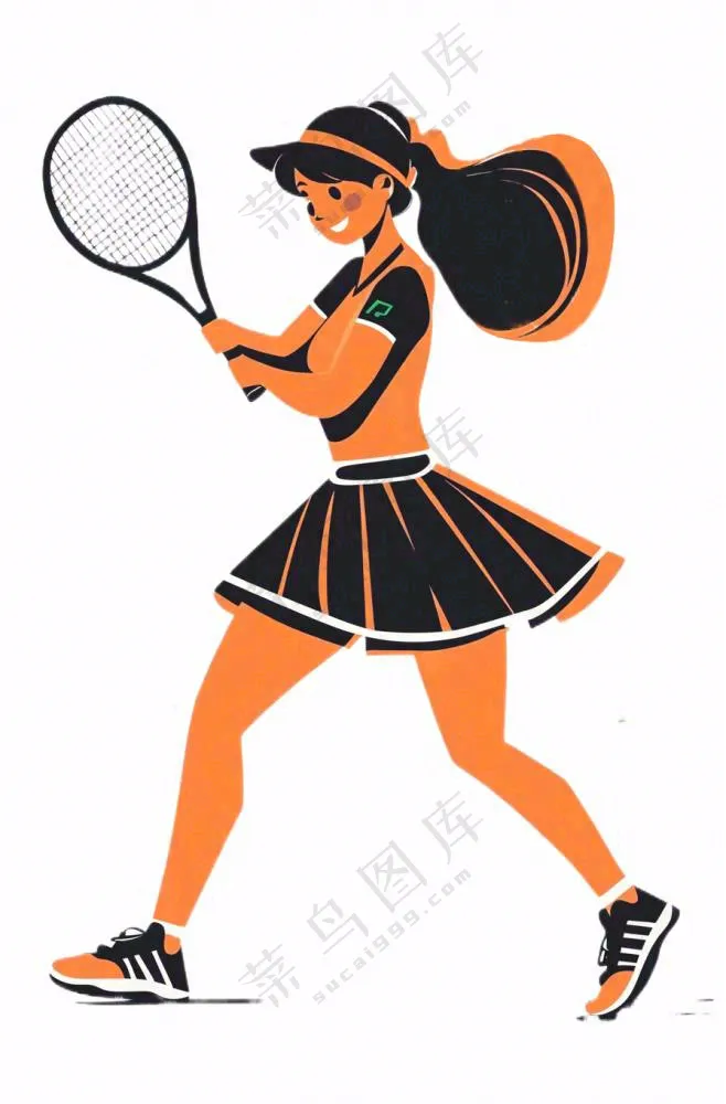 网球运动少女卡通插画免抠