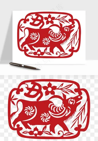 十二生肖剪纸中式纹样图案png免抠